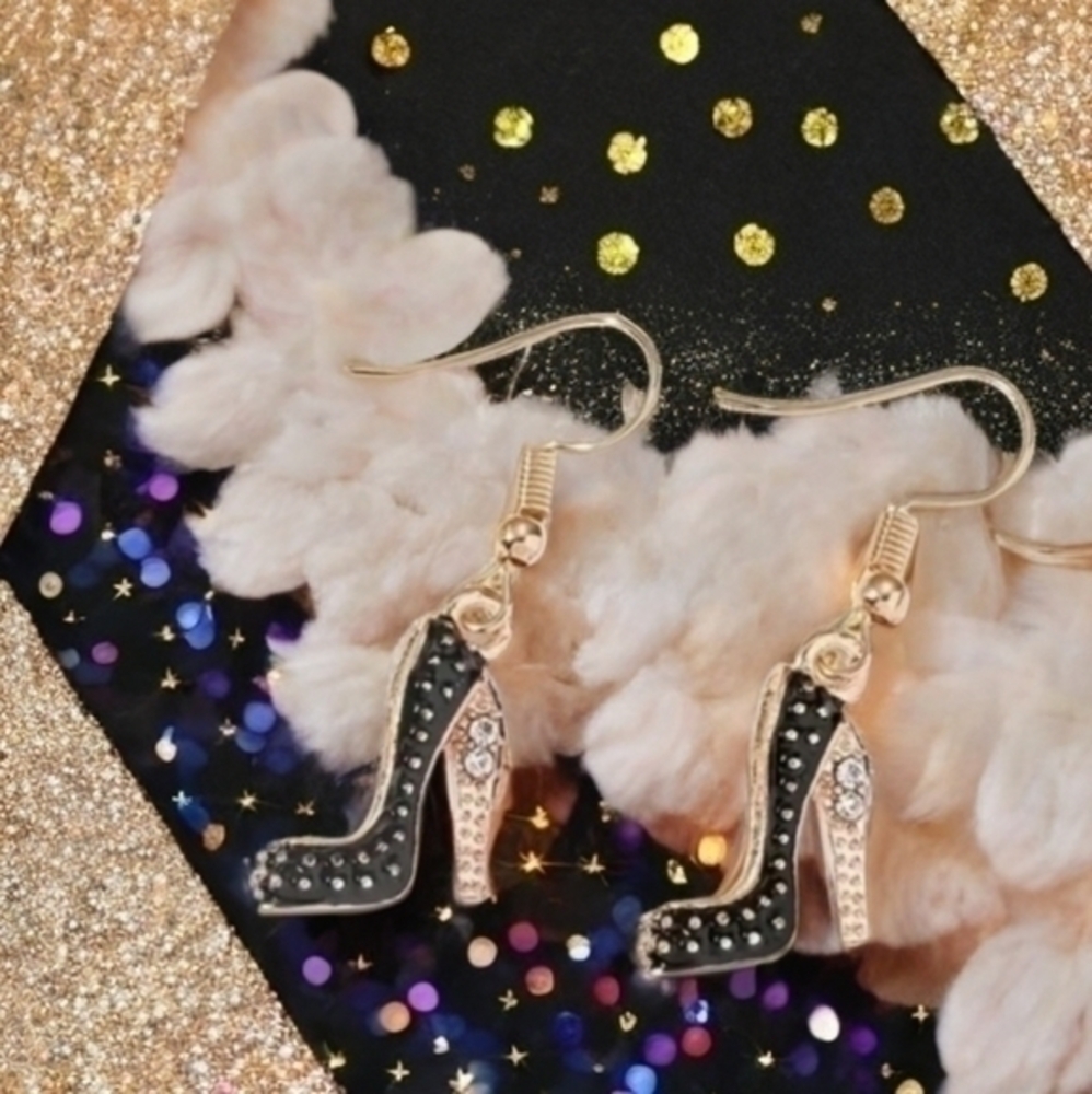 BOSTON PROPER RHINESTONE BLACK HIGH HEEL EARRINGS
